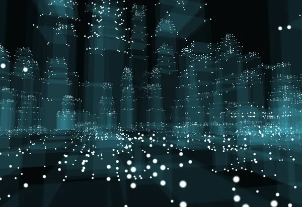 Abstracte Stad Met Stippen Blauwe Gebouwen Technologie Verbinding Concept Illustratie — Stockfoto