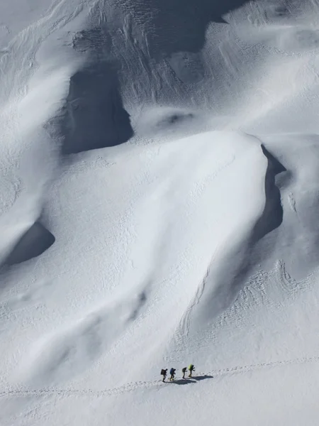 Чотири Альпіністи Долині Намагаються Вийти Через Сніг Світлий День — стокове фото