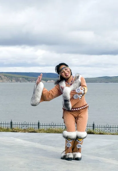 Dancing Chukchi Woman Folk Clothes — Stock Photo, Image
