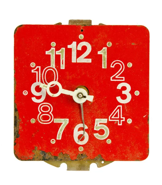 Reloj Viejo Oxidado Residuo Rojo Antiguo Reloj Roto Retro Vintage — Foto de Stock
