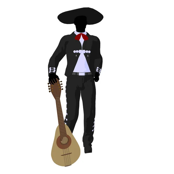 Mariachi Masculino Con Una Ilustración Guitarra Silueta Ilustración Sobre Fondo —  Fotos de Stock