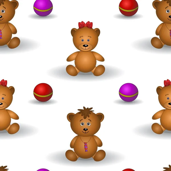 Naadloze Achtergrond Teddy Bears Ballen — Stockfoto