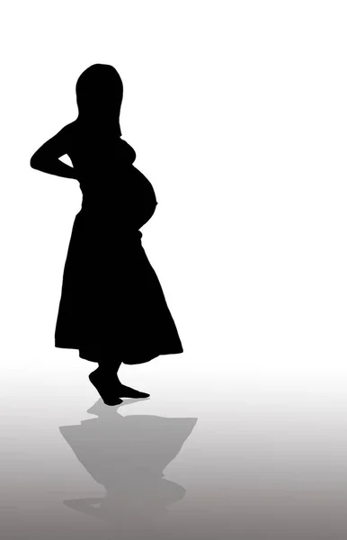 Zwangere Vrouwelijke Silhouet Roze Bsckground — Stockfoto