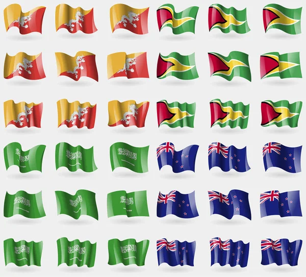Bhután Guyana Szaúd Arábia Zéland Halmaza Zászlók Világ Országainak Illusztráció — Stock Fotó