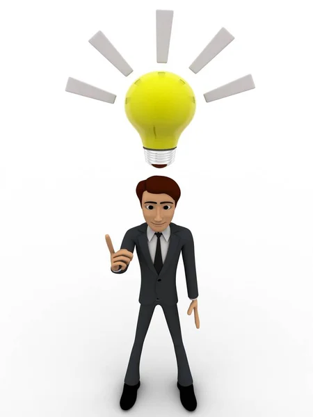 Man Found Idea Yellow Bulb Concept White Background Front Angle — Φωτογραφία Αρχείου