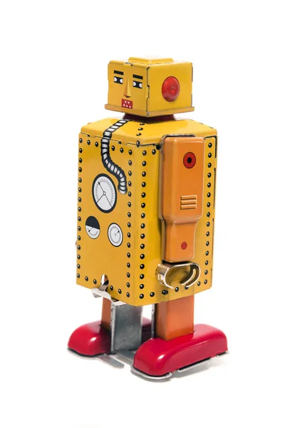 Vintage Tin Robot Toy Isolated White Background — Stock Photo, Image