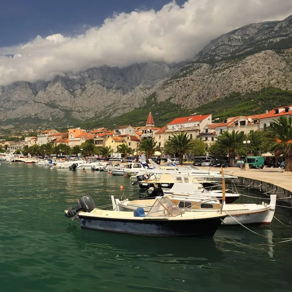 Haven Met Boot Markarska Riviera Kroatië — Stockfoto