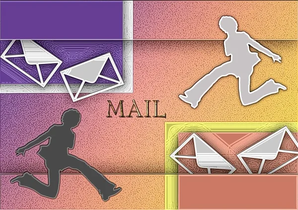 伟大的创意抽象色彩丰富的纹理符号图像的邮件移动在两个移动邮递员和铭文邮件的形式 — 图库照片
