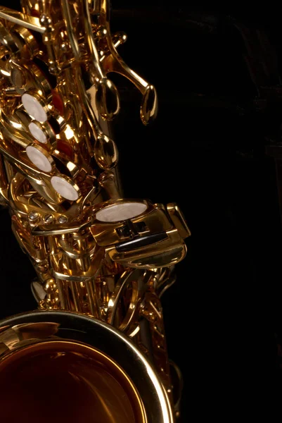 Frontale Detailweergave Van Een Gouden Altsaxofoon — Stockfoto