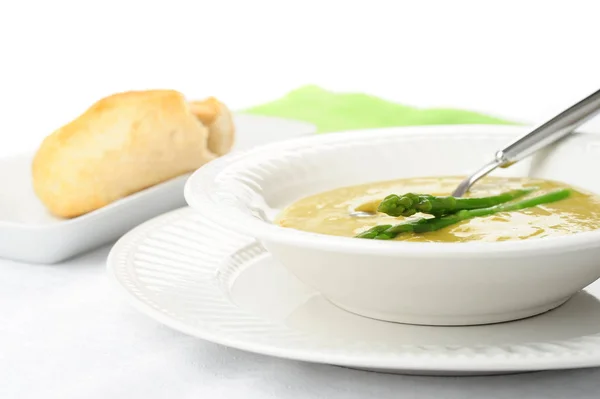 Cremă Delicioasă Supă Sparanghel Pâine Crustă — Fotografie, imagine de stoc