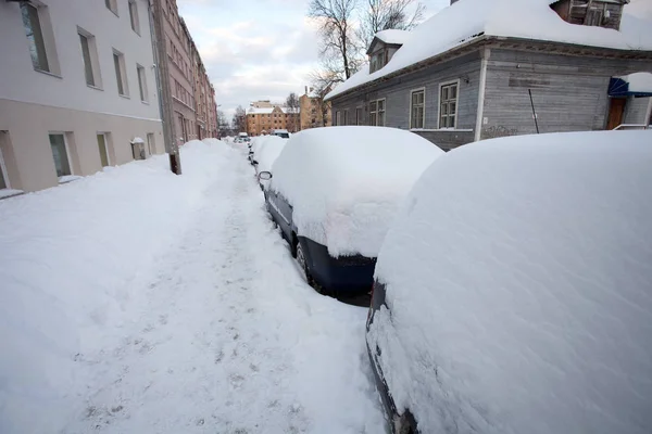 Заснеженные Машины После Сильного Снегопада — стоковое фото