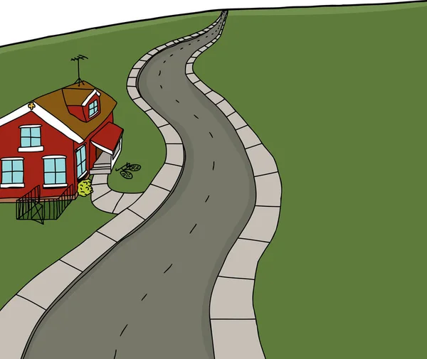 Hand Drawn Red House Empty Road — Stock Photo, Image