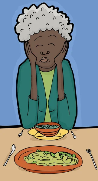 Zeichentrickdarstellung Einer Reifen Frau Die Während Des Mittagessens Schläft — Stockfoto