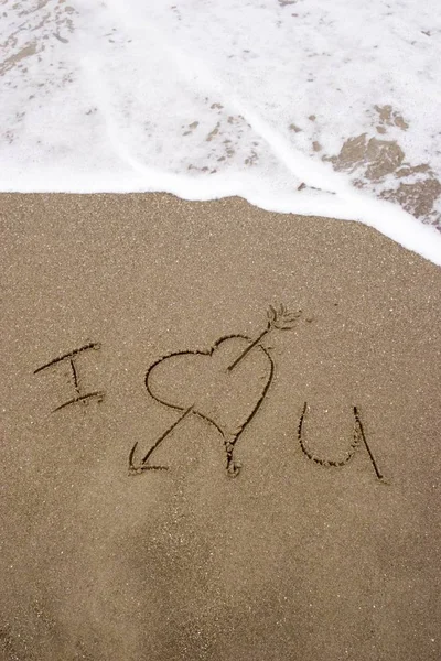 Love You Written Sand — Stock Photo, Image