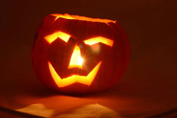 Cutout Face Pumpkin Lit Halloween — Stock Photo, Image