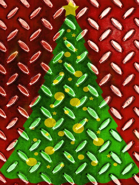 Christmas Tree Pattern Red Green Gold Metal Texture — Stock Photo, Image