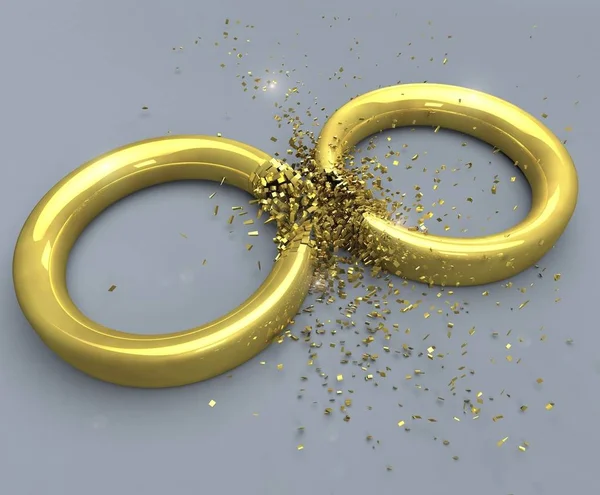Illustrazione Simbolo Fine Matrimonio Due Anelli Oro Esplodono — Foto Stock