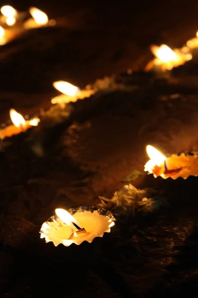 Belles Bougies Allumées Traditionnellement Lors Festival Diwali Inde — Photo