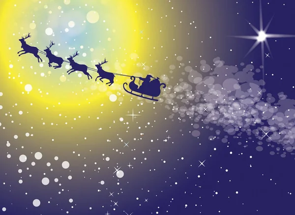 Santa Claus Sus Renos Silueta Que Cruzan Una Nieve Cielo — Foto de Stock