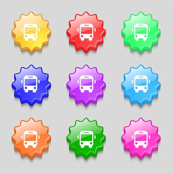 Bus Icon Teken Symbool Negen Golvende Kleurrijke Knoppen Illustratie — Stockfoto