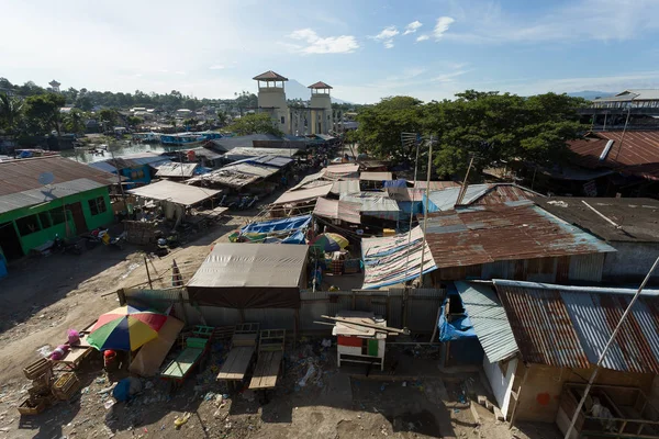 Casas Pobres Con Hojalata Junto Río Kota Manado Sulawesi Del — Foto de Stock