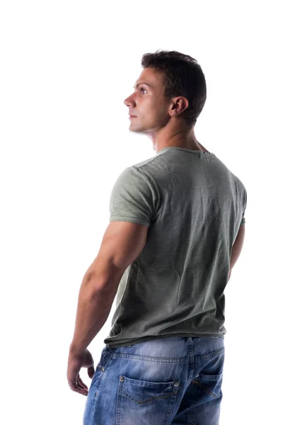 Handsome Muscular Fit Young Man Isolated White Background Looking Side — Stock Photo, Image
