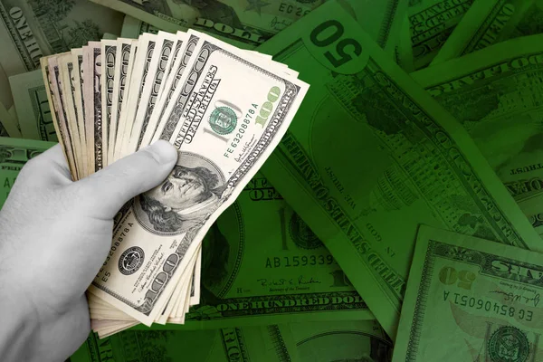 Handful Cash Isolated Green Money Background Plenty Copyspace — Stock Photo, Image