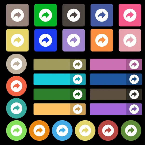 Flecha Derecha Siguiente Signo Icono Set Veintisiete Botones Planos Multicolores —  Fotos de Stock