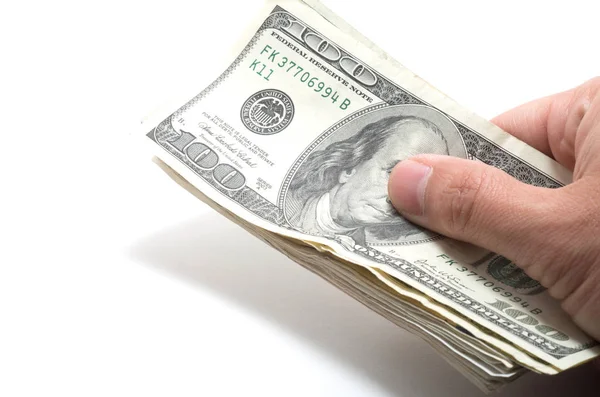 Рука Тримає Серію Банкнот 100 Доларами Зверху Білому Тлі — стокове фото