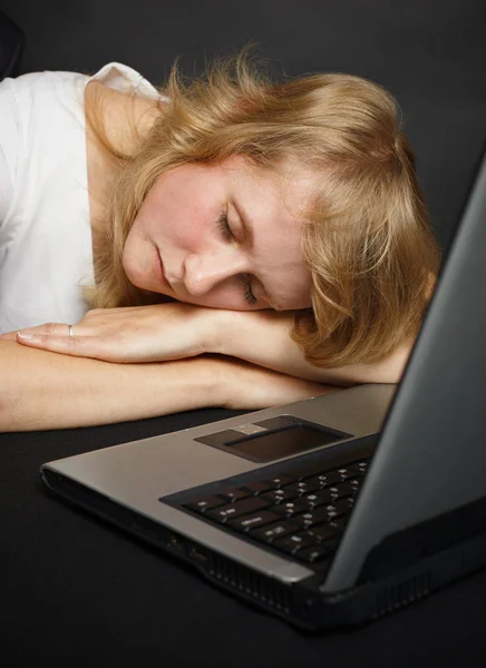 Woman Asleep Table Computer — Stock Photo, Image