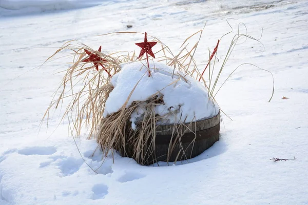 Décorations Noël Hiver Laissées Dans Neige — Photo