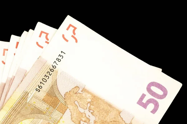 Деталь Банкнот Евро Черном Фоне — стоковое фото