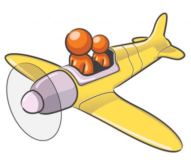 A design mascot flying an airplane. clipart