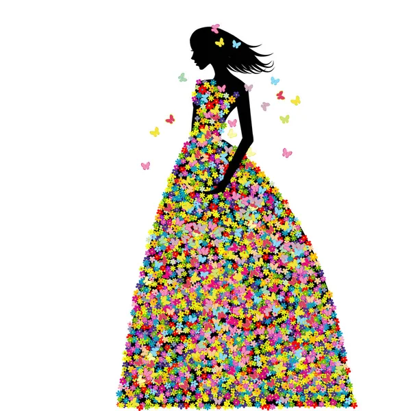 Женщина Одетая Весенние Цветы Бабочек — стоковое фото