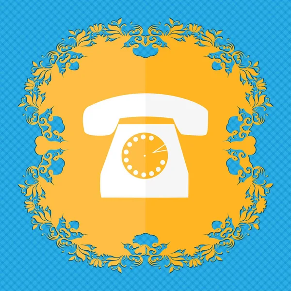 Retro Symbol Ikony Telefonu Kwiatowy Płaski Projekt Niebieskim Tle Abstrakcyjne — Zdjęcie stockowe