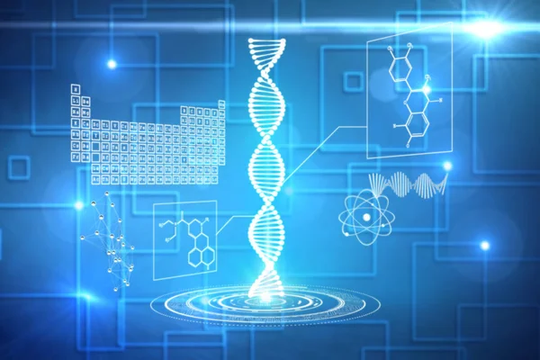 Interface Hélice Dna Contra Fundo Preto Com Quadrados Brilhantes — Fotografia de Stock