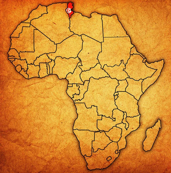 Тунизия Актуальной Винтажной Политической Карте Африки Флагами — стоковое фото