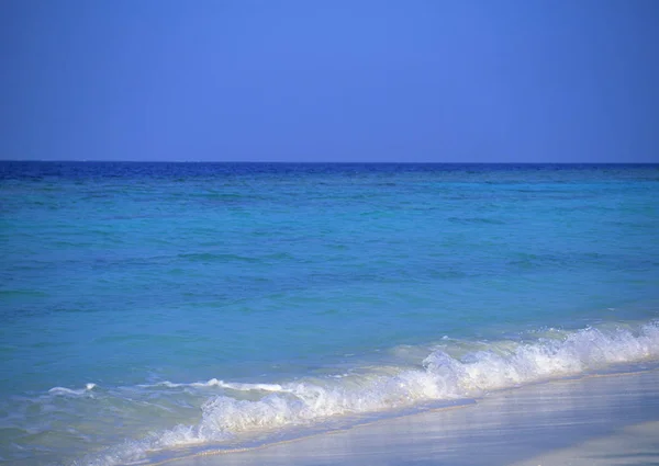 Vista Tropicale Con Spiaggia Sabbiosa Vuota Mare Blu Calmo Giorno — Foto Stock