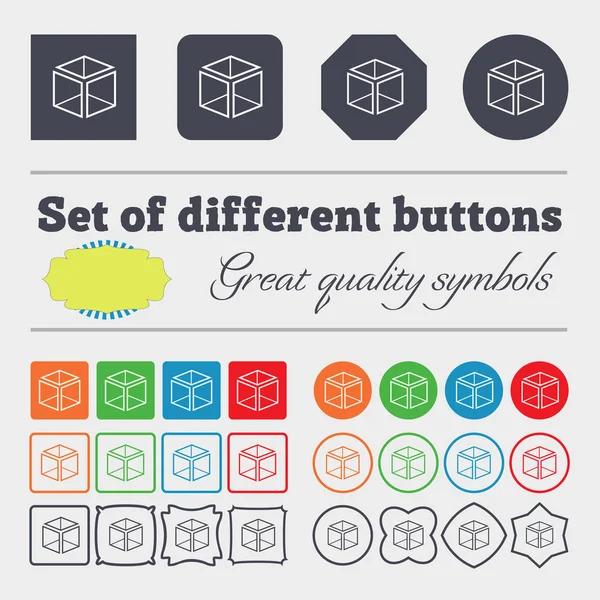 Cube Icon Sign Big Set Colorful Diverse High Quality Buttons — Stock Photo, Image