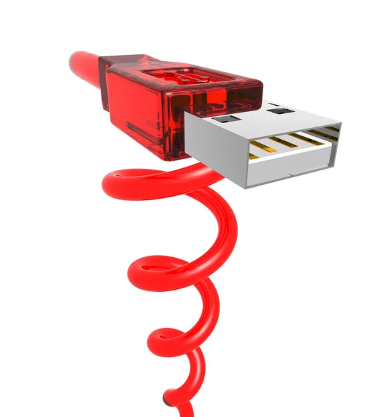 スパイラルコード付き赤いUsbケーブルの3Dレンダリング — ストック写真
