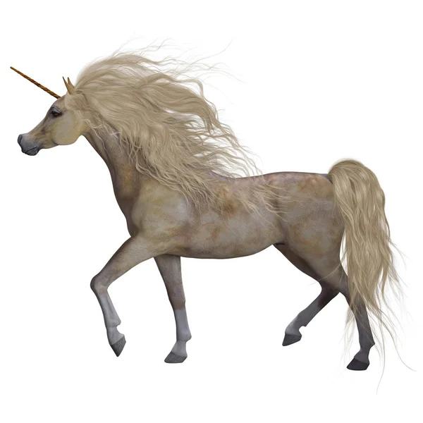 ユニコーンはその額や馬の身体に角笛は神話上の生き物 — ストック写真
