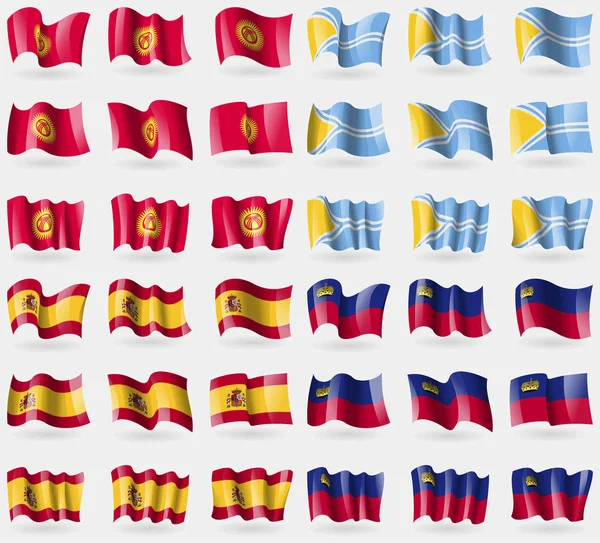 Kirguistán Tuva España Liechtenstein Conjunto Banderas Los Países Del Mundo — Foto de Stock