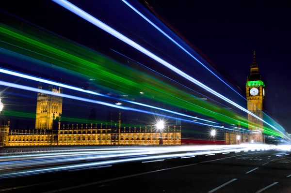 Велика Ніч Світла Лондоні Bigben Вежа Зелене Світло Синє Світло — стокове фото