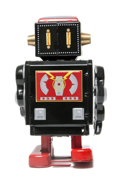 Vintage Estanho Robô Brinquedo Isolado Fundo Branco — Fotografia de Stock