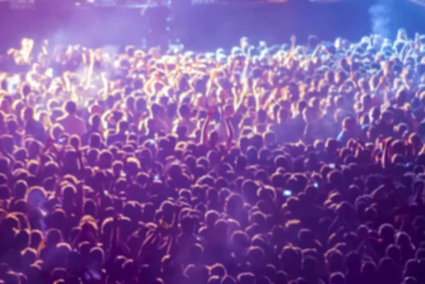 Silhouettes Concert Crowd Front Bright Stage Lights Defocused Image — Stock Photo, Image
