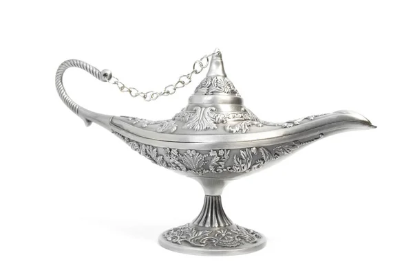 Silver Aladdin Magic Lamp Isolated White — Stock Photo, Image