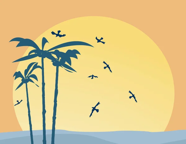 Panorama Landscape Palmtrees Silhouettes Ocean Sunset — 스톡 사진