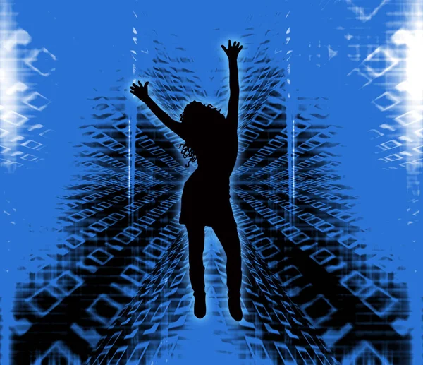 Silhouette Female Dancing Binary Code Background — Stock Photo, Image