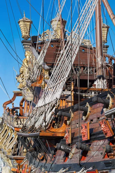 Detail Historical Galleon Moored Port Genova Italy — Stock Photo, Image