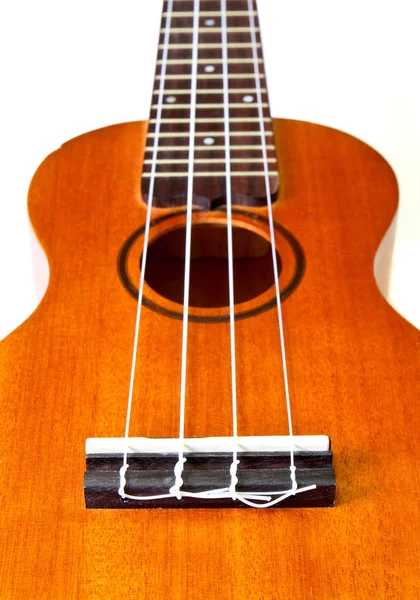 Perspectiva Ukulele Isolado Fundo Branco — Fotografia de Stock